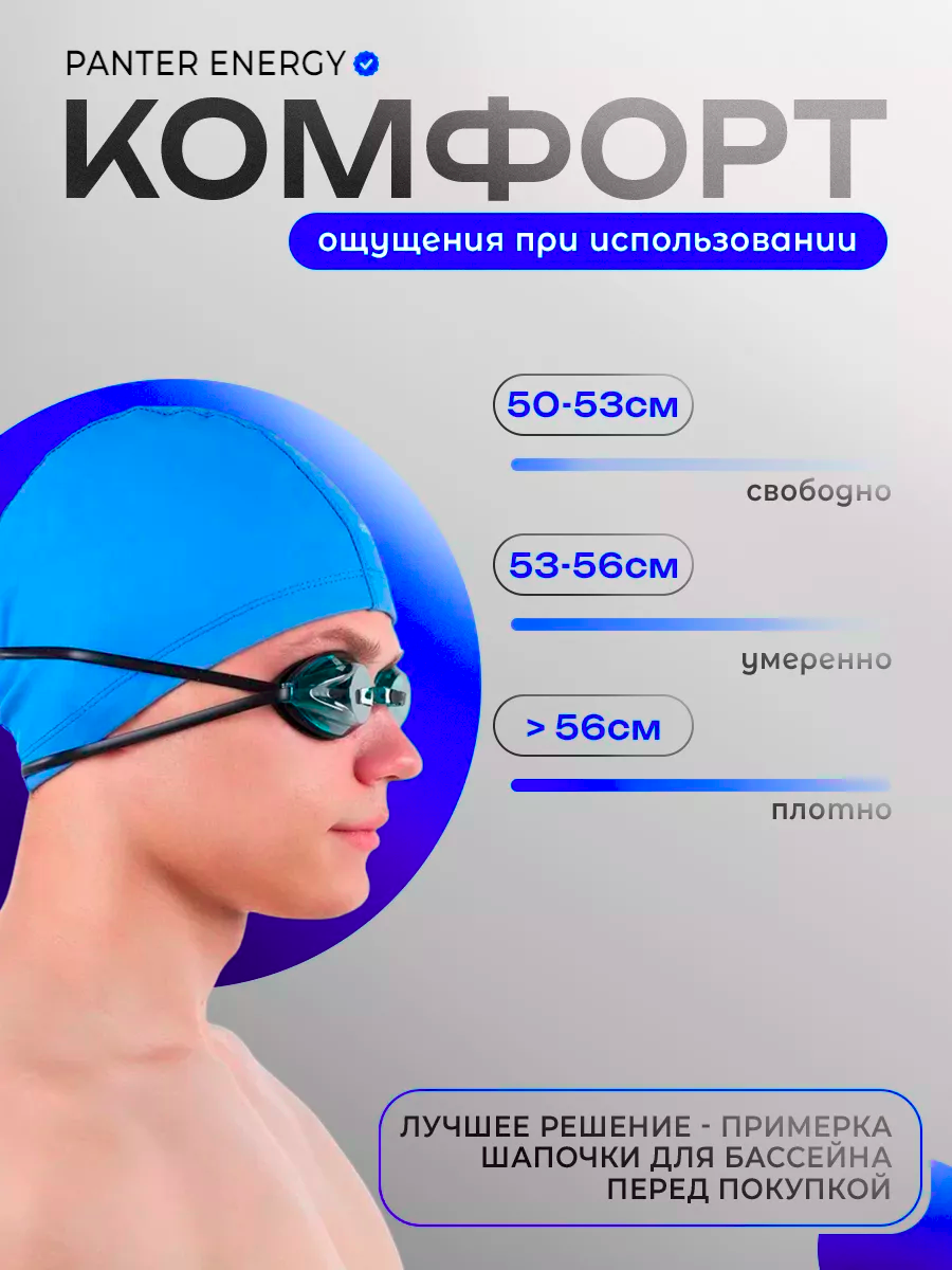 Шапочка для плавания Тканевая Синяя