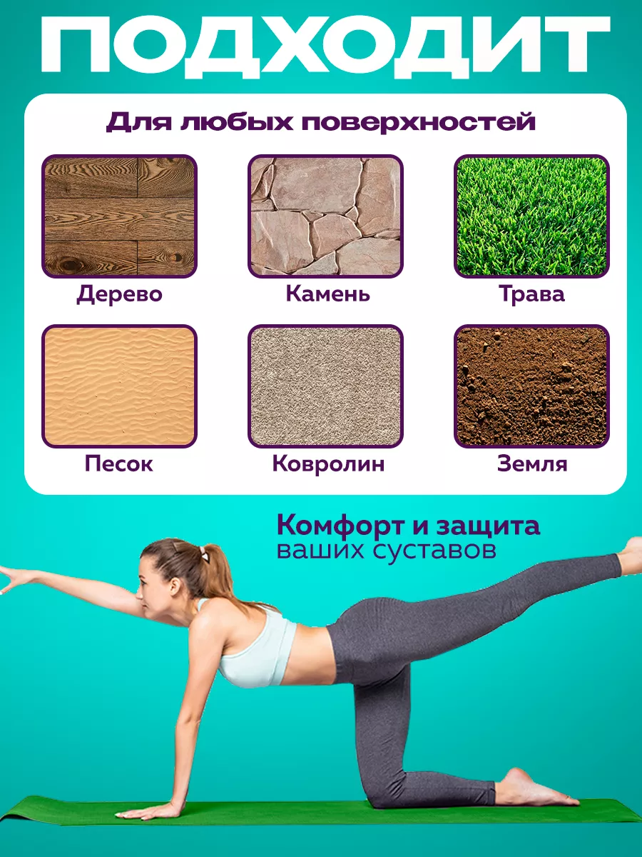 Коврики для йоги 4 мм толщина, зеленый