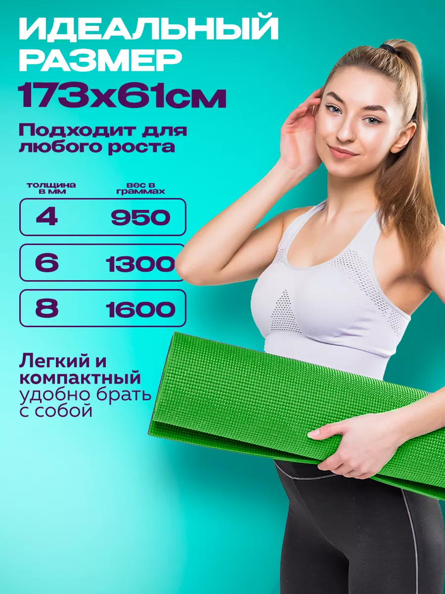 Коврики для йоги 4 мм толщина, зеленый