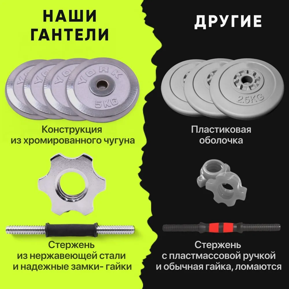 Гантели разборные+штанга в кейсе, 50кг. 