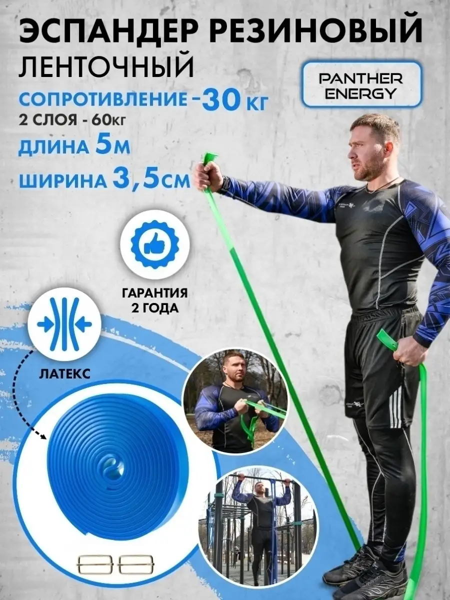 Эспандер резиновый ленточный для подтягивания 5 м, борцовский жгут спортивный, лента (нагрузка 2-30кг)  синий