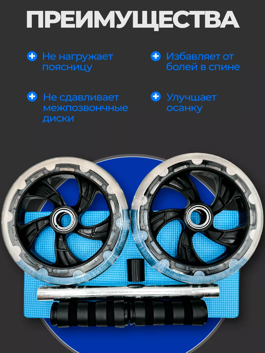 Ролик для пресса 2-колесный, тренажер для спины и рук 2 колеса, гимнастическое колесо для спорта и фитнеса